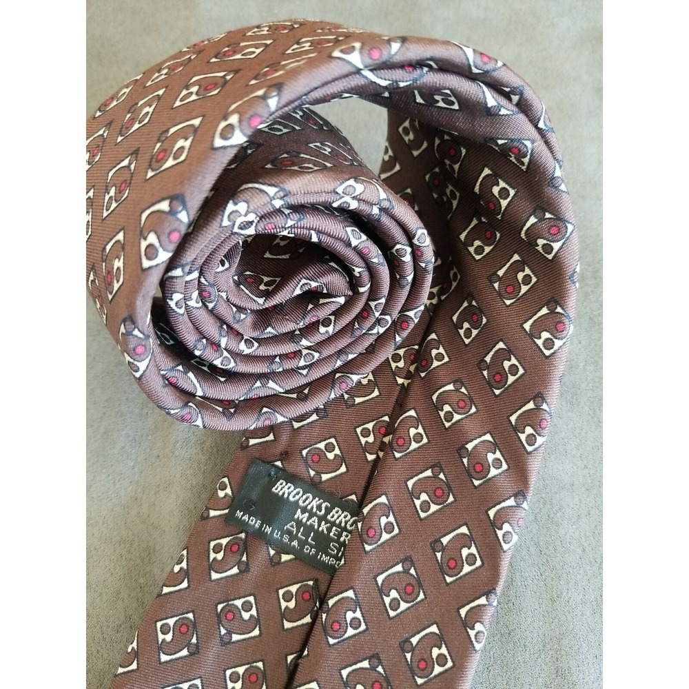 Brooks Brothers Makers Merchants Woven England Silk Tie Brown Made USA